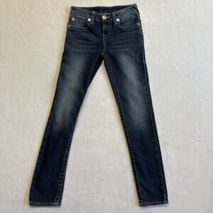 True Religion Jeans Girls Size 12 Dark Stretch Skinny Pink Stitching World Tour